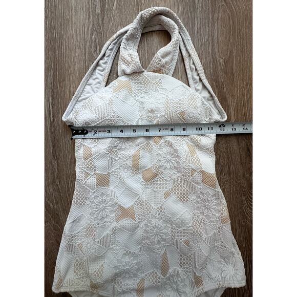 Shoshanna Swimwear | High Neck One Piece | White/Tan | NWT | SZ 8 - Picture 4 of 9
